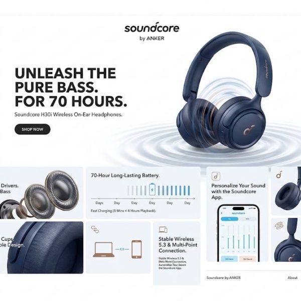 هدفون بلوتوثی ساندکور مدل Soundcore H30i (باتری ۷۰ ساعته)